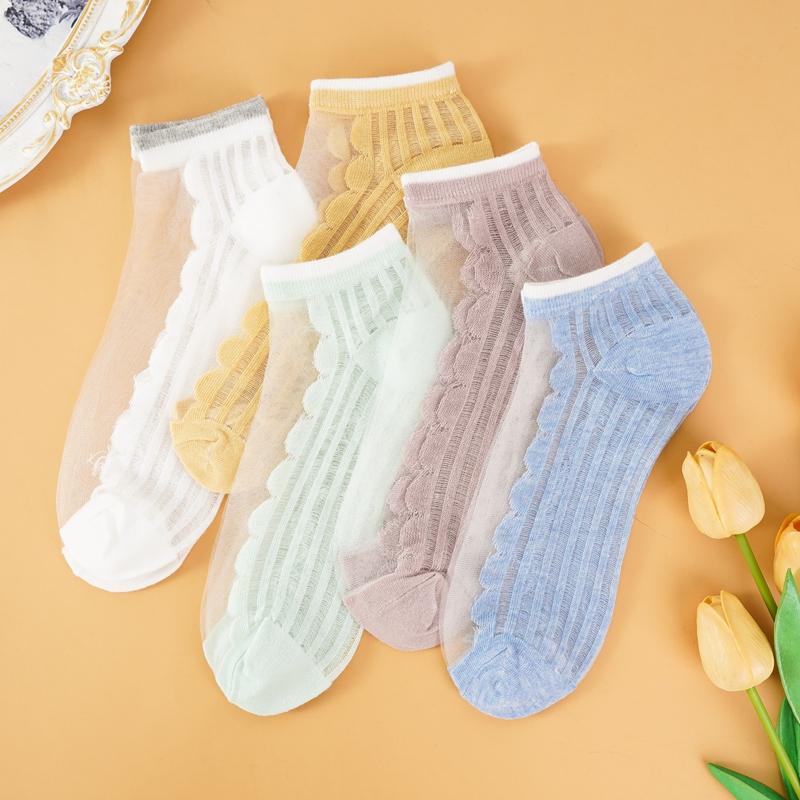 5 Pairs/Lot Sexy Lace Mesh Fishnet Socks Mixed Fiber Transparent Stretch Elasticity Ankle Net Yarn Thin Women Cool Socks