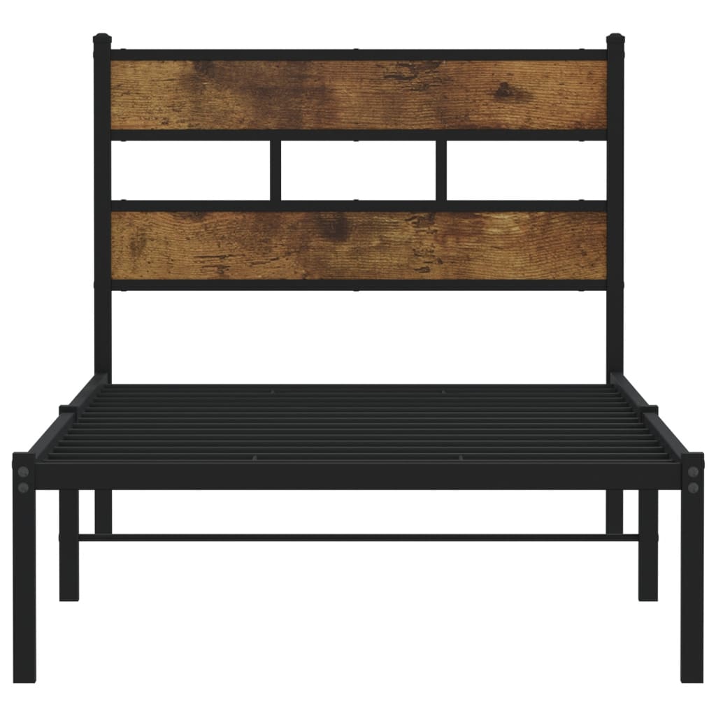 Metal Bed Frame Without Mattress Smoked Oak Finish 80 X 200 Cm
