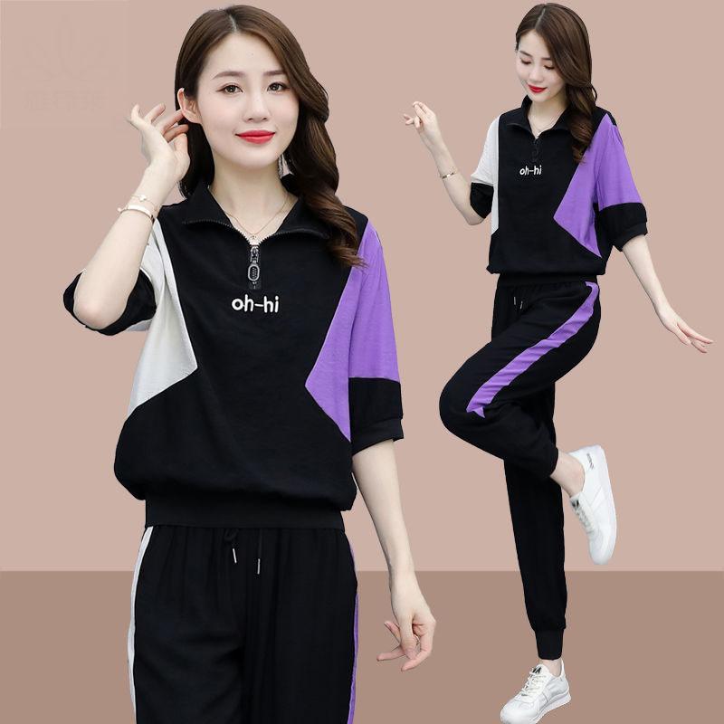 T-skjortedress Dame Sommer Casual Løse Leggings Sportsskjorte Todelt Sett