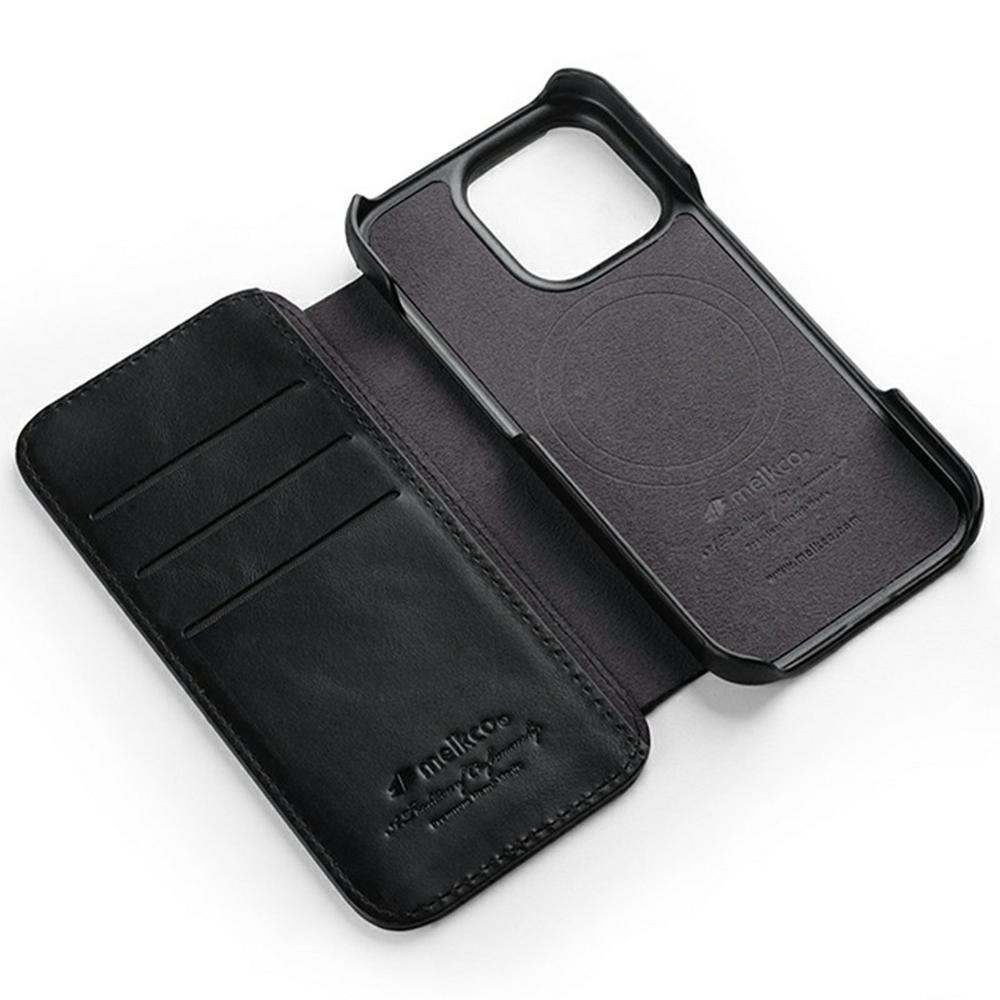 MELKCO For iPhone 16 Pro Max Case Compatible with MagSafe Card Slots Genuine Cow Leather Phone Cover