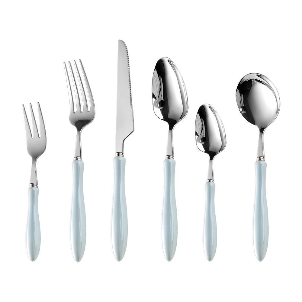 Macron High-End Ceramic Handle 304 Stainless Steel Cutlery Set: Round Spoon & Fork