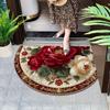 Luxury Burgundy Golden Floral Semi-Circular Carpet Soft Non-Slip Decorative Mat 2D Print Aesthetic Rug for Bedroom Porch Entrance