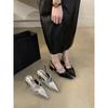 Silver Baotou Coarse Heel Sandals Fairy Wind 2025 Summer Retro Mary Jane Shoes Rhinestone High Heel Shoes