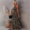Summer Woman's Halter Dress Open Halter V-neck Elastic Waist Sexy Print Length Dress