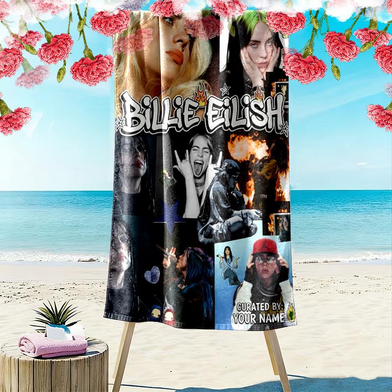 Name Custom Billie Poster Print Beach Towel, Large Soft Quick Dry Towel for Beach Camping Swimming