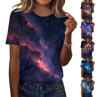 Women's Fashionable Casual Short Sleeve Print Round Neck Pullover Top