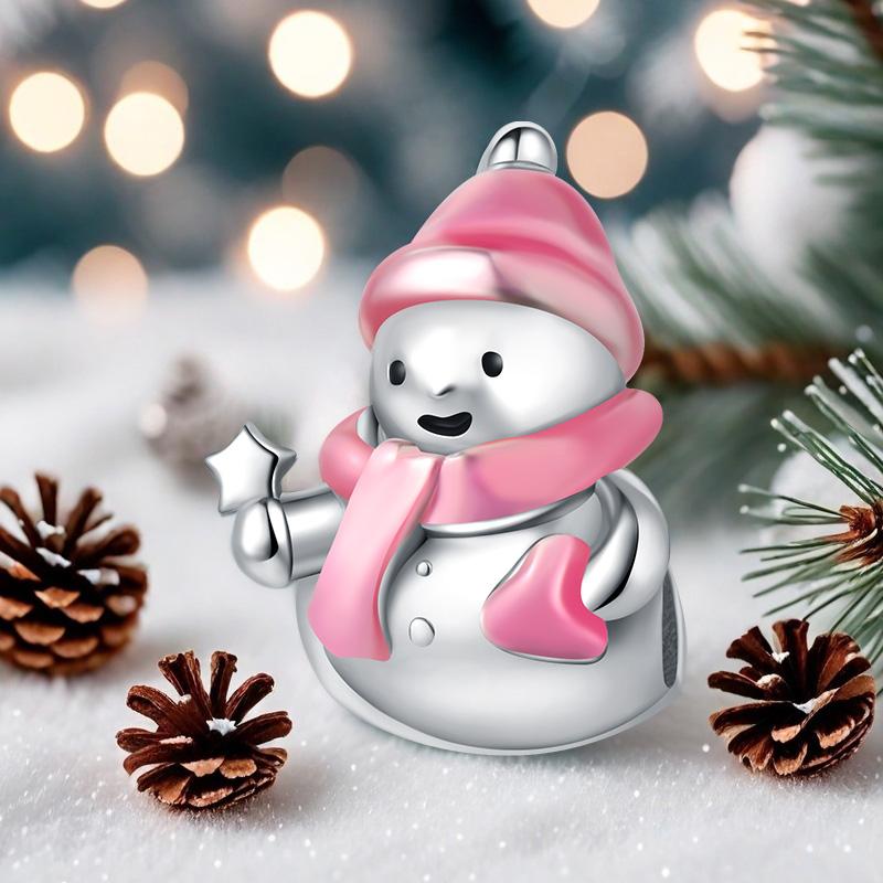 copper Winter Pink Snowman Bead Charms Compatible With Bracelets Decoration Do It Yourself Birthday Party Fine Gifts Jewellery Bracelets Accessory