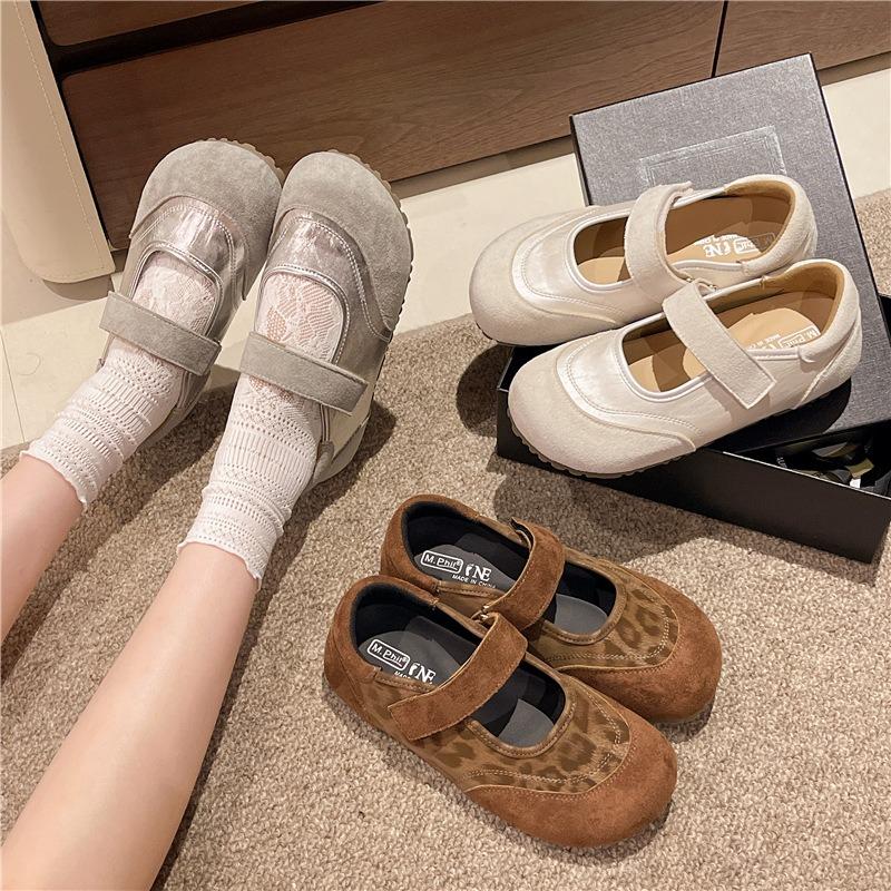 Vintage Leopard Print Single Shoes Women's Spring Super Soft Maternity Shoes Velcro Mary Jane Women's Shoes Platform Beanie Shoes