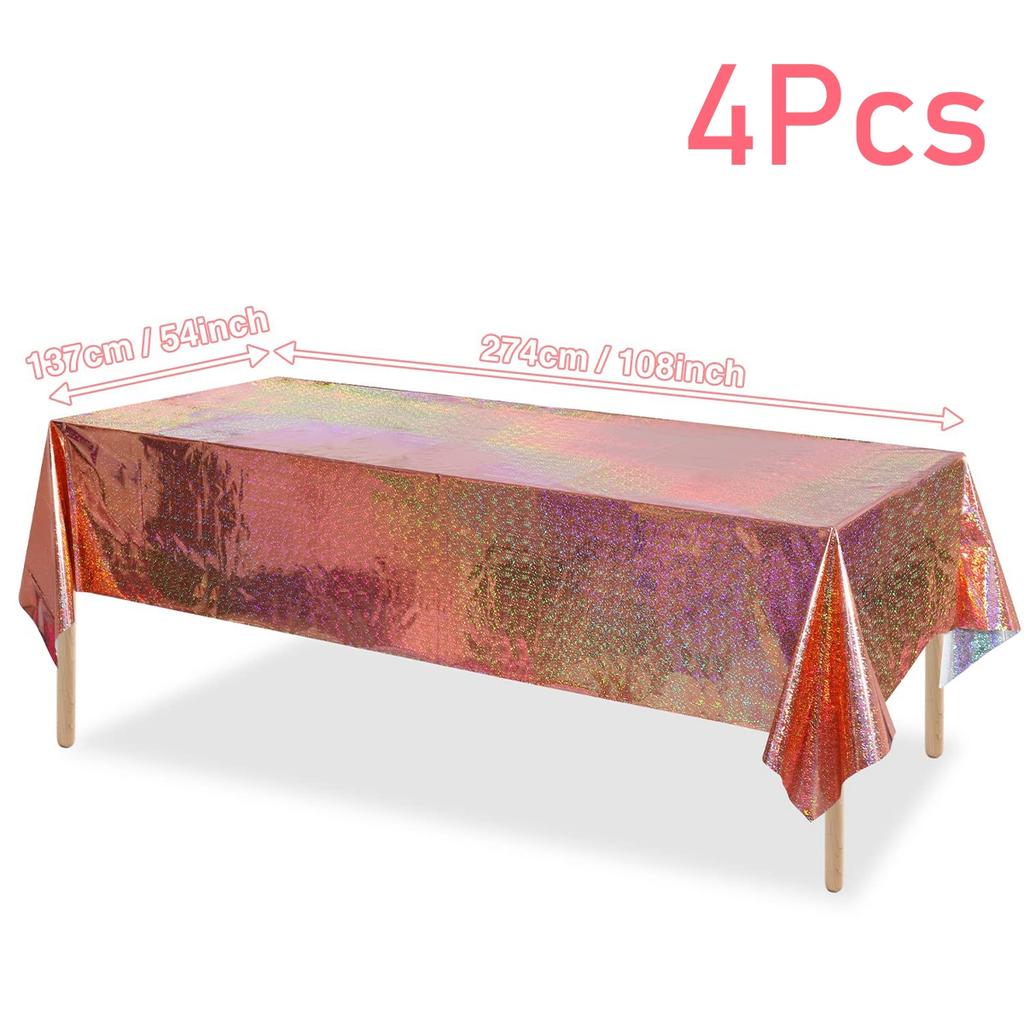 4pcs Aluminum Foil Tablecloths Shiny Rainbow Black Rectangle Tablecloth Dining Table Cover for Wedding Party Banquet Decoration