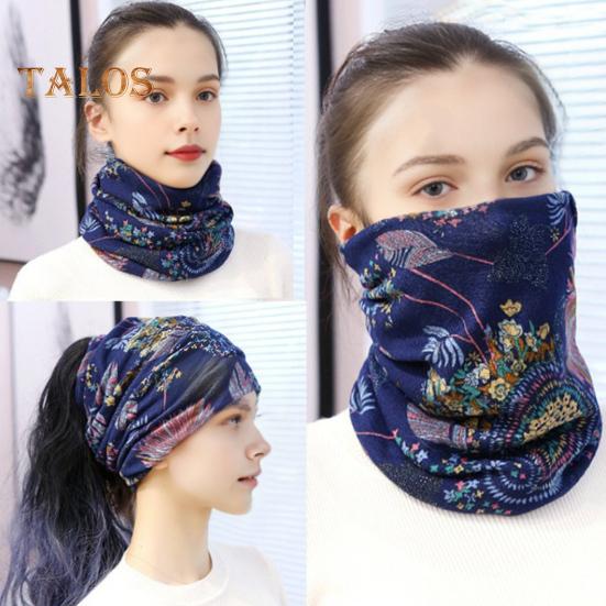 Women Thermal Hat Cycling Neck Warmer Lightweight Colorful Printing Headband High Elasticity Anti-slip Scarf Cold Warm Weather Multi-Functional