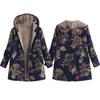 Women Fleece Lining Winter Hooded Coat Floral Leaf Print Long Sleeve