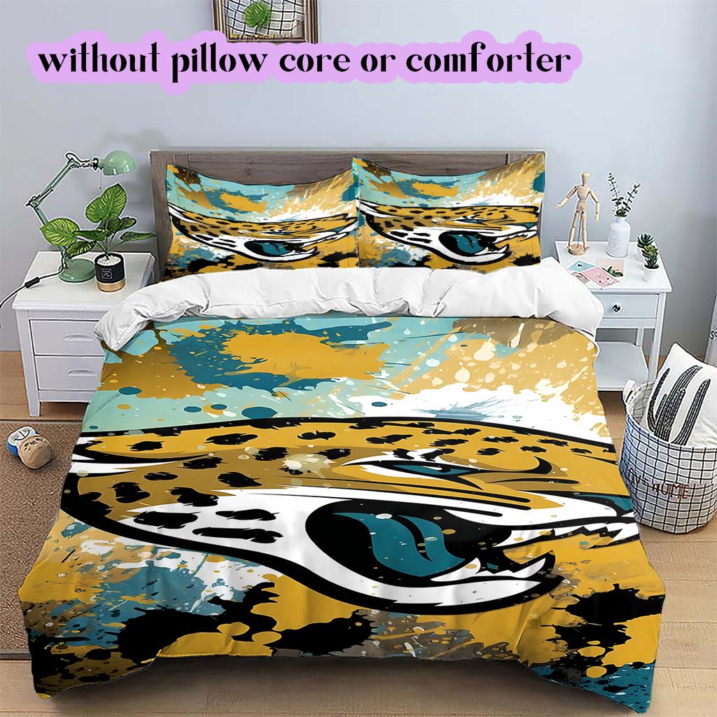 Jacksonville Jaguars Pattern Bedding Quilt Set Quilt Cover Pillowcase Home Decoration Birthday Gift (1 * duvet cover + 2 * pillowcase, without core)