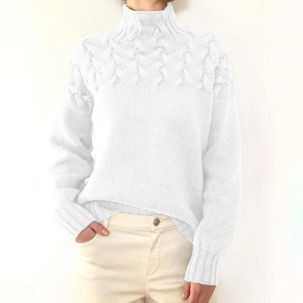 

Women s Fashion Cable Braided Details Turtleneck Long-sleeved Sweater All-match XS білий