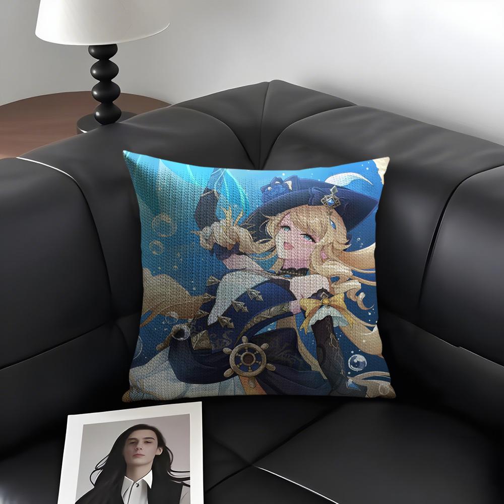 NNavia GenshinN Anime Cushion Cover Natural Linen Organic Fabric DoubleSided Printing Sofa Home Decor Gift Pillow Case