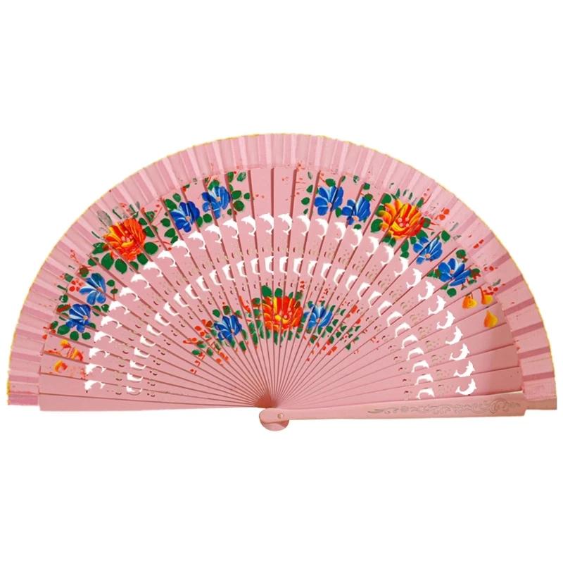 

Classical Spanish Style Wooden Folding Fan Double Sided Painted Hand Fan for Home Decor Parties Crafts and Cultural Events розовый