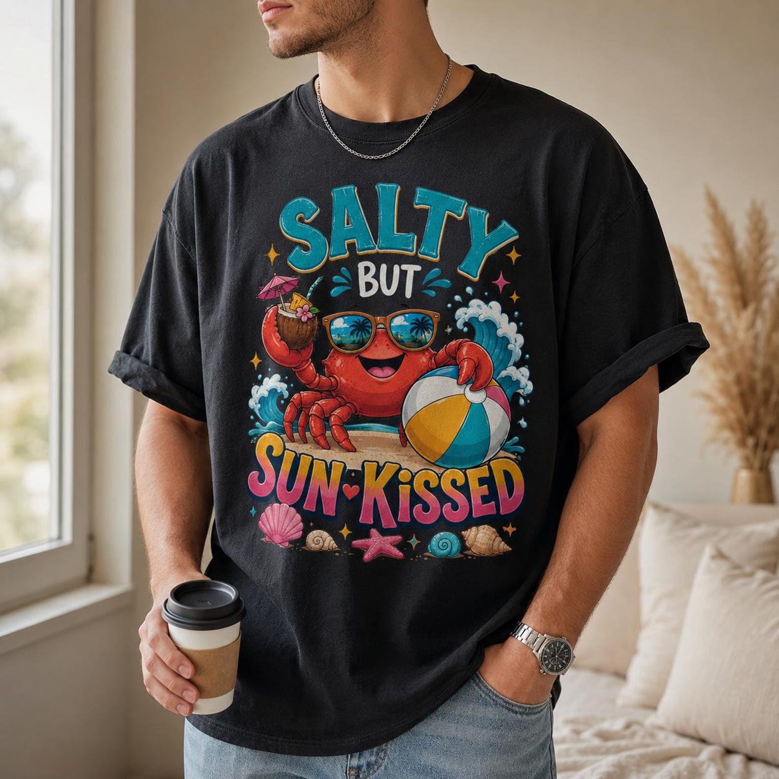 Salty But Sun Kissed Shirt, Funny Crab Beach Tee, Comfort Colors T Shirt, Tropical Vacation Gift for Women Cute Summer Cruise Outfit S