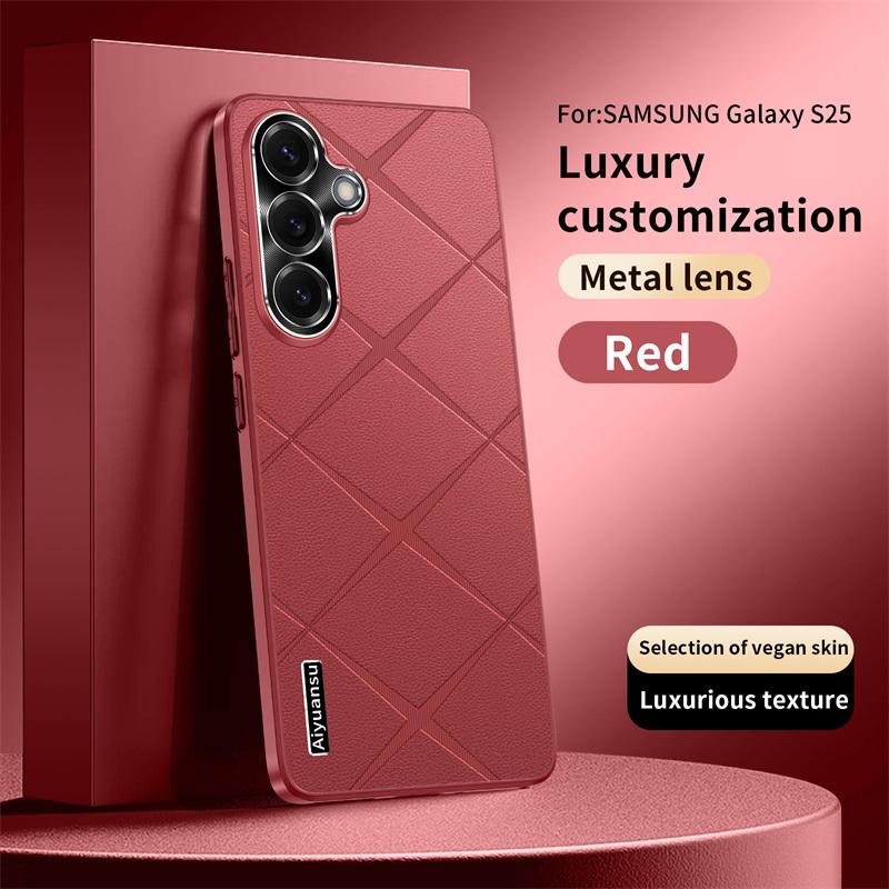 Dla Samsunga Galaxy S25 S25 Ultra bardzo luksusowe wegańskie skórzane metalowe zabezpieczenie obiektywu etui na telefon odporne na upadki i odciski palców