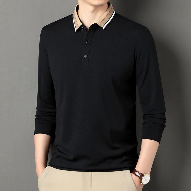 

Весенне-осенняя новая мужская футболка с длинными рукавами, однотонная нижняя рубашка, тонкая мужская одежда для молодежи и среднего возраста, свободная рубашка поло с лацканами, мода XXXXL