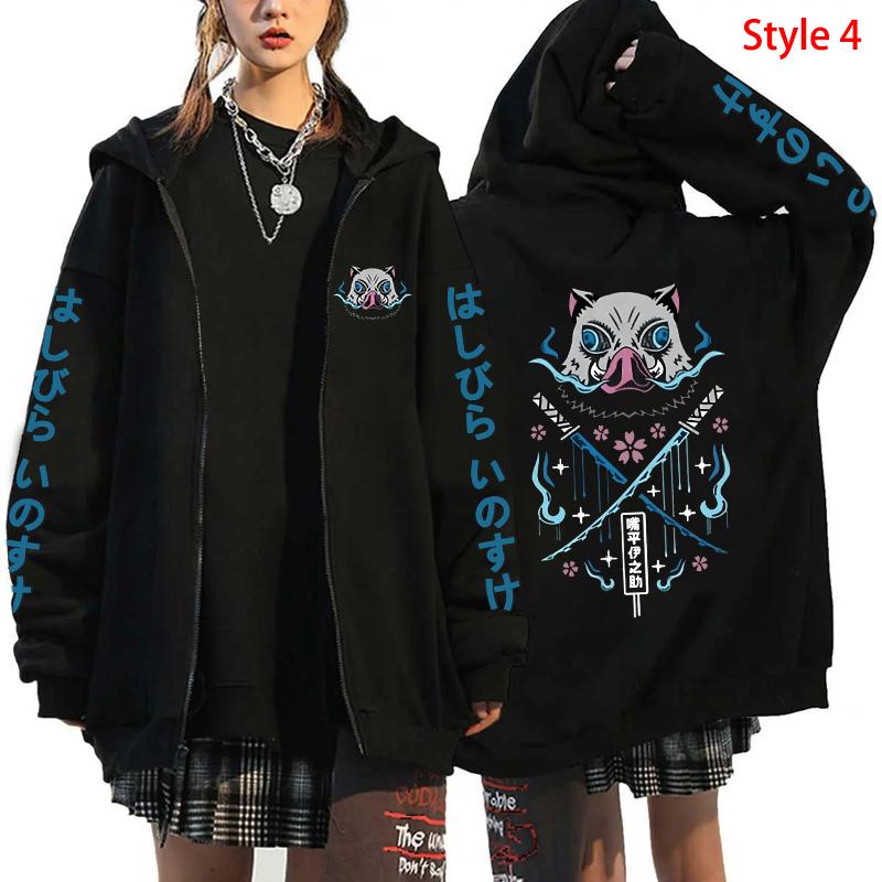 Hot Anime Hashibira Inosuke Printing Zipper Hoodies Women Men Fashion Y2k Personality Zipper Long Sleeve Hooded Sweatshirt