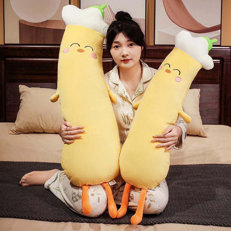 Cartoon Soft Yellow Chick Long Pillow Plush Toy Doll Chick Doll Girl Soothing Puppet Doll