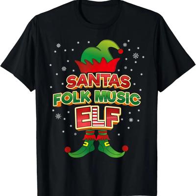 Folk Music Elf Christmas Matching Costumes X-Mas T-Shirt