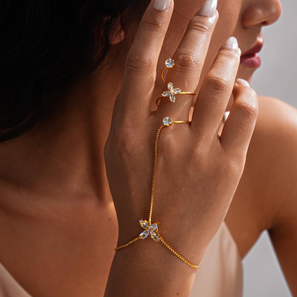 Luxury Zircon Flower Butterfly Bracelet for Women Fashion Adjustable Bracelet Ring Chain Minimalism Hand Chain Bracelets Jewelry