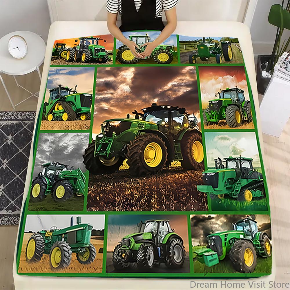 Zelený traktor a bagr plyšová deka-Měkká huňatá flanelová pohovky, postele, kanceláře, cestování, kempingová křesla, Teplá deka do ložnice