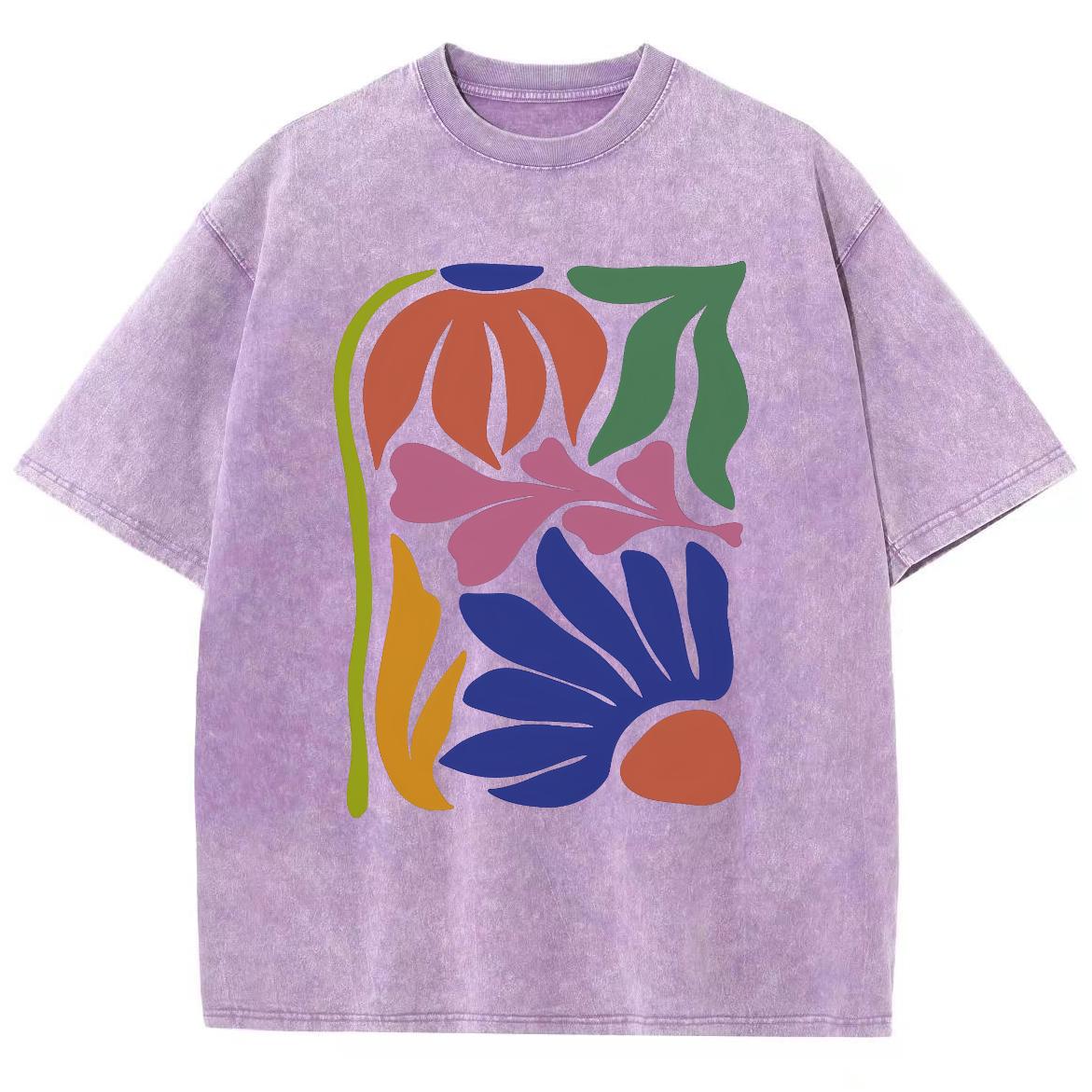 

Женская футболка с рисунком из мультфильмов и цветными водными растениями, свободный размер, стираный деним, короткий рукав, винтажный потертый топ Niche 3XL