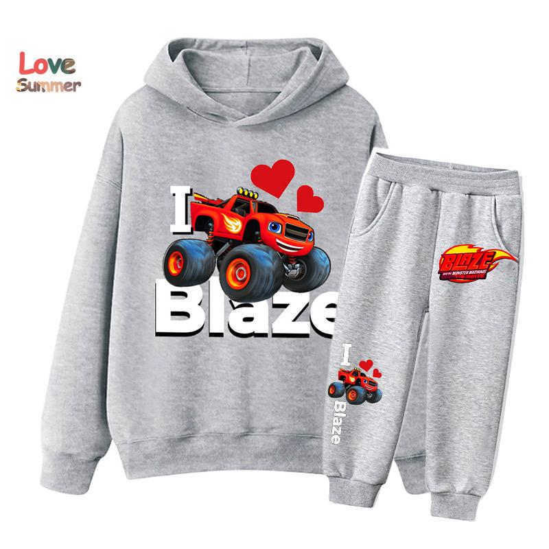 2pcs Boys hoodie Set car monster patterns boys like 2pcs Sporty Pants Hoodie Set Gift Ideal Daily Outdoor Wear Suit Thin Kids Tracksuit