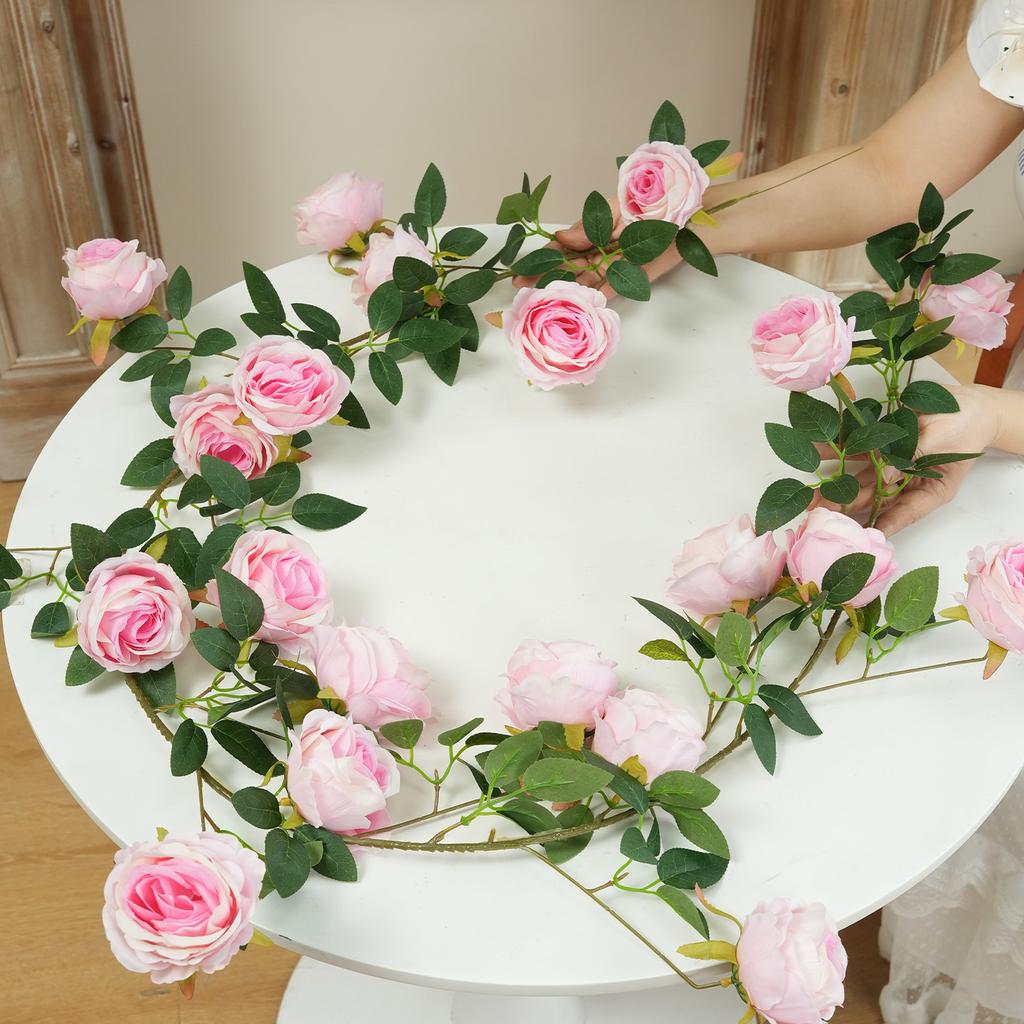 Künstliche Sweetheart Rosenranke Seidenblume Rattan Fake Blumenranke für Zuhause Café Bar Hochzeitsdekoration