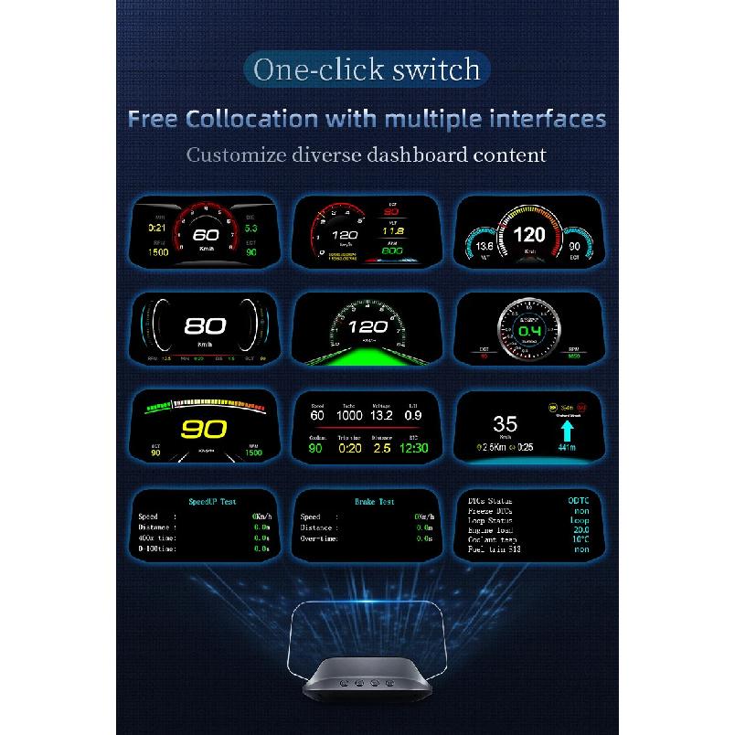 C3 Navigation Mirror  HUD Car Head up Display with OBD2 HD GPS Navigation Bluetooth Windshield Speed Projector Security Alarm
