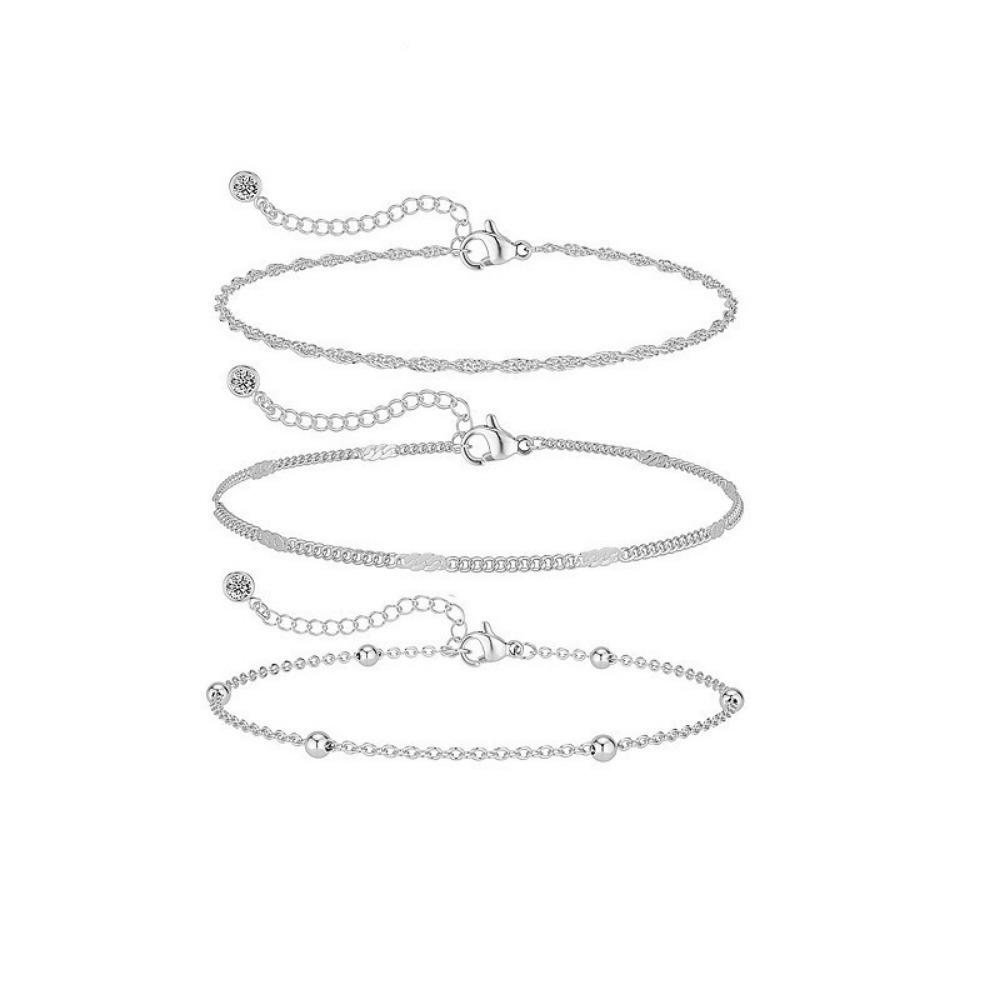 3Pieces/set Foot Decoration Fashionable Beach Bead Twisted Piece Chain Multi-layer Versatile Set Anklet