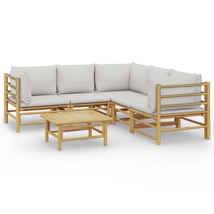 VidaXL Salon de jardin 6 pcs avec coussins gris clair bambou 3155092