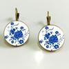 Vintage Mandala Flower Earrings Ethnic Blue And White Porcelain Glass Dome Earrings For Women
