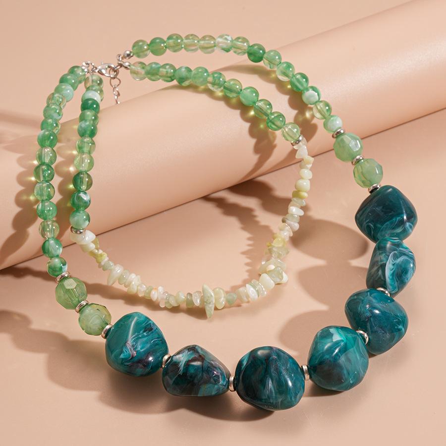 Double-layer Irregular Acrylic Beaded Necklace for Women Dopamine Bohemia Clavicle Chain Vacation Style Fashion Jewelry Gift C