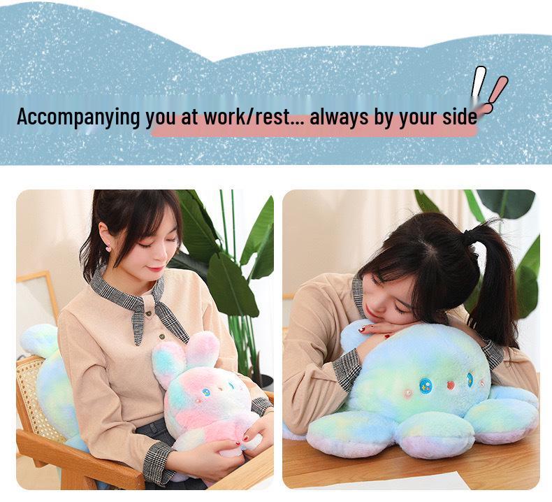 Peluche Polpo-Coniglio Reversibile: Giocattolo arcobaleno che cambia umore