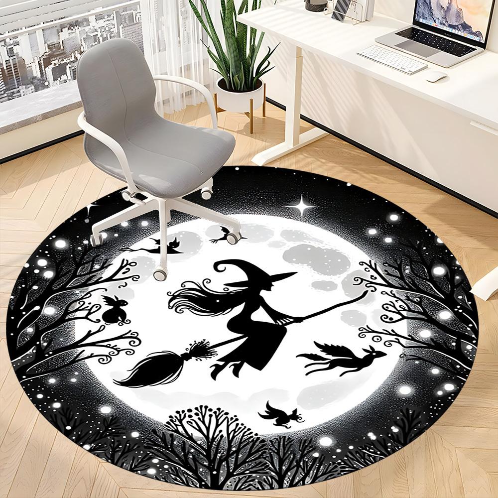 1PC Witch Moon Office Round Area Rug, Mat Suitable For Office, Under Office Chairs Bedroom Living Room Home Decor, Room Deco