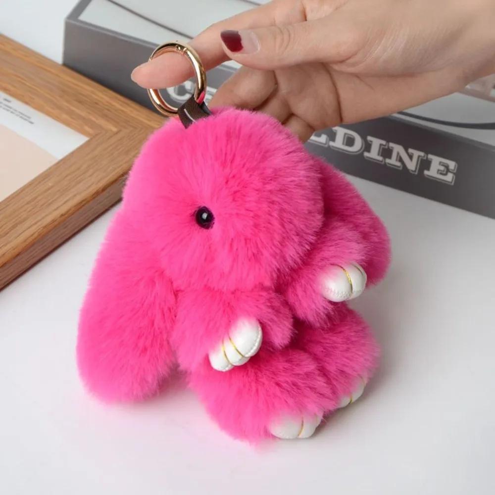 Fur Pom Keyring Fashion Pluff Bunny Keychain Lovely Cute Play Dead Rabbit Doll Smooth Fluffy Rabbit Fur Keychain Women