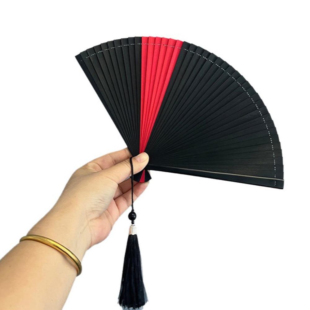 Chinese Style Tassel Folding Fan Solid Color Kimono Fan Elegant Handheld Fans  Wedding Party Decor