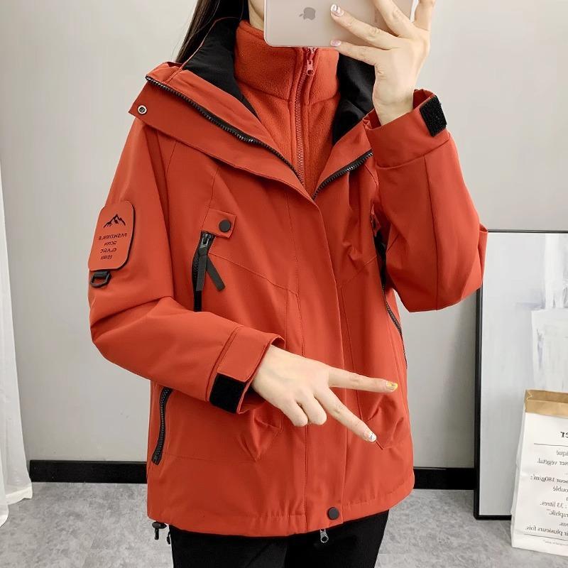 2025 Women's Windproof Fleece-Lined Detachable 3-in-1 Short Shell Jacket for Autumn & Winter Mountaineering