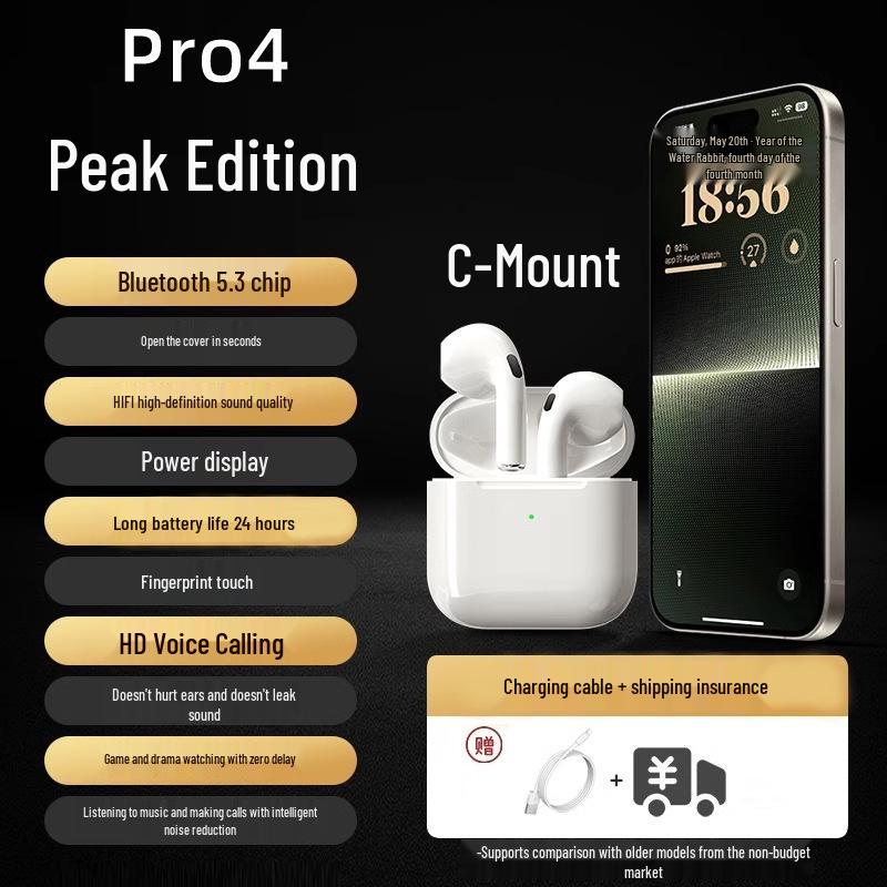 "Pro4 Fifth Gen True Wireless Bluetooth Headset: 24-Year Edition with Noise Reduction, Comfortable Fit, Long Battery Life, and High Power"