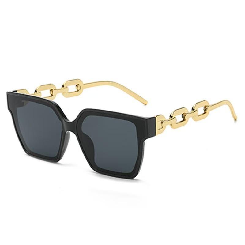 Square Frame Sunglasses with Chain Link Temples Lightweight UV Protection Fashion Eyewear for Outdoor Activities