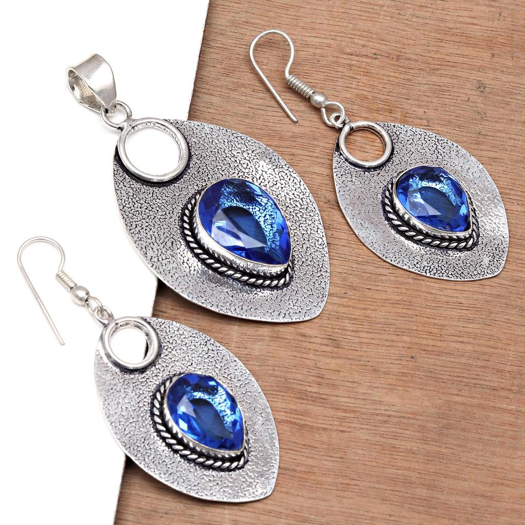 Tanzanite Set Jewelry Quartz Gemstone Pendant 18-20'' Necklace