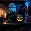 Mysterious Party Supplies Halloween Black Cat Pumpkin Candlestick, 3D Printed Witch Candle Decorative Figurine for Fall Holder with Tealight