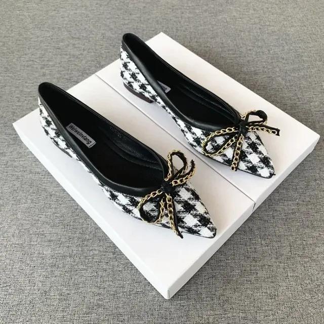 2024 Женская обувь на плоской подошве с острым носком женская обувь с бантиком и узором гусиные лапки удобная и универсальная сезонная рабочая обувь с мягкой подошвой 42 3280₽