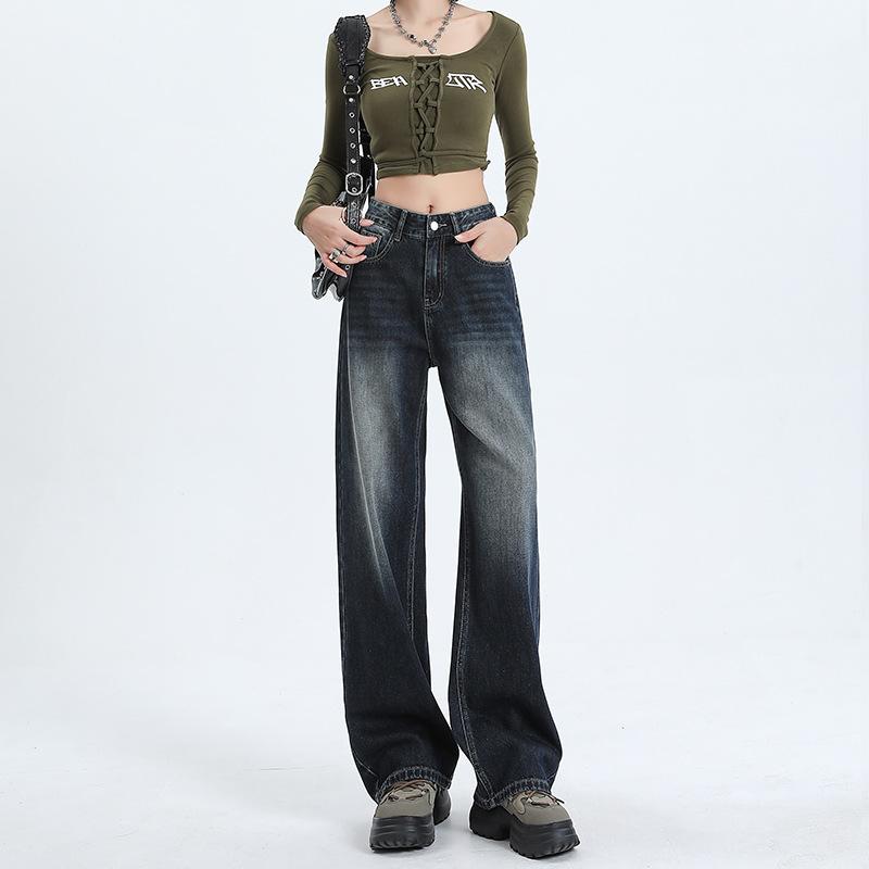 Women's High Rise Wide Leg Jeans Loose Fit Casual Washed Straight Denim Pants