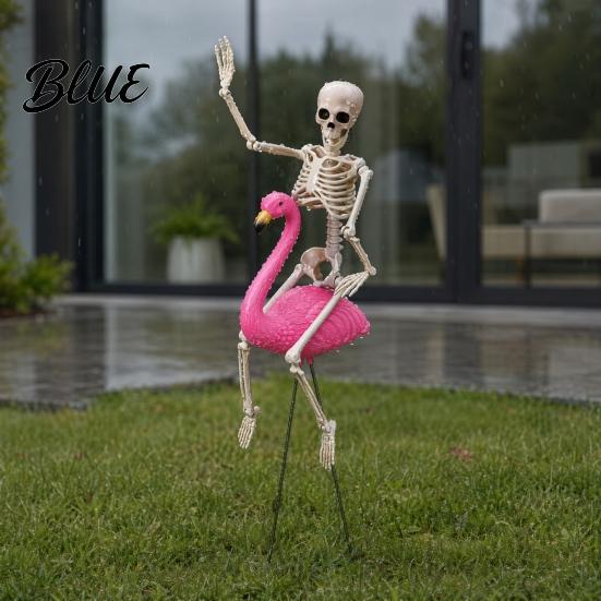 Halloween Lawn Decor with Cool Decoration Bird Pink Skeleton Flamingo Yard Art Figurines Posable Legs Spooky Outdoor Ornament for