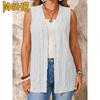 Jaquetas & Casacos Femininos Vintage Casuais de Cor Sólida com Estampa Outono Inverno Sem Mangas