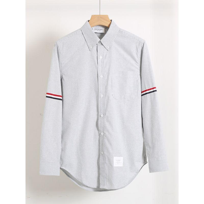 White Shirt for Men and Couples, Spring and Summer Pure Cotton Oxford Fabric, Business Casual Four-Stripe Tape, Plus-Size Long-Sleeve Shirt for Women