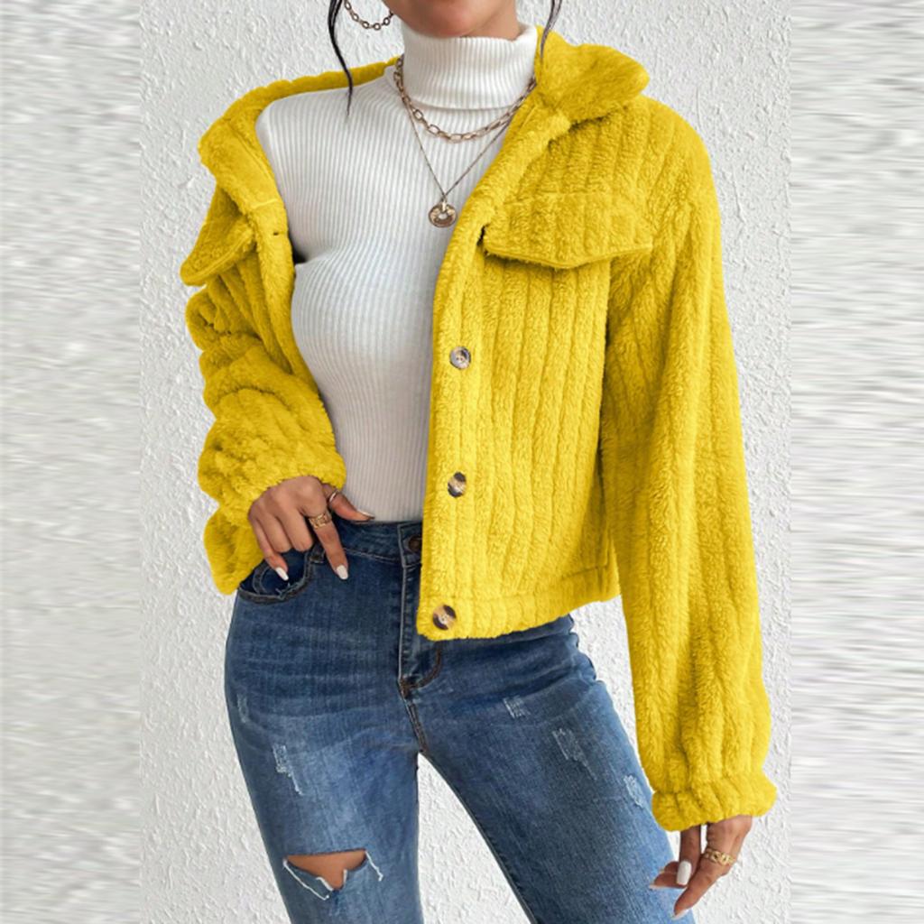 Women's Casual Fashion Plush Comfortable Jacket Lapel Warm Short Coat